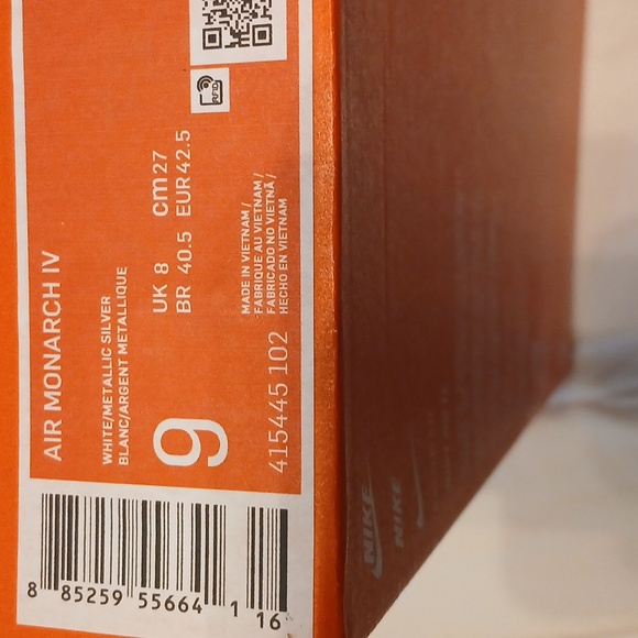 Nike Air Monarch IV Men's White Metallic Silver and Blue Sneakers Sz.9 - Picture 4 of 4